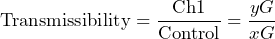 \begin{equation*} \text{Transmissibility}=\frac{\text{Ch}1}{\text{Control}}=\frac{yG}{xG} \end{equation*}