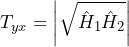 \begin{equation*} T_{yx}=\left|\sqrt{\hat{H}_{1}\hat{H}_{2}}\right| \end{equation*}