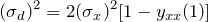 \begin{equation*} (\sigma_{d})^2=2(\sigma_{x})^2[1-y_{xx}(1)] \end{equation*}