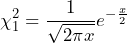 \begin{equation*} \chi^2_{1} = \frac {1}{\sqrt{2\pi x}}e^{-\frac{x}{2}} \end{equation*}