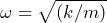 \begin{equation*} \omega=\sqrt{(k/m)} \end{equation*}