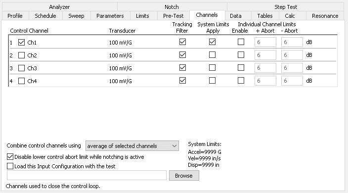 Advanced SRTD test channels tab