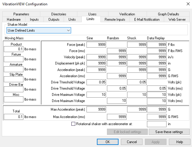 VibrationVIEW system limits