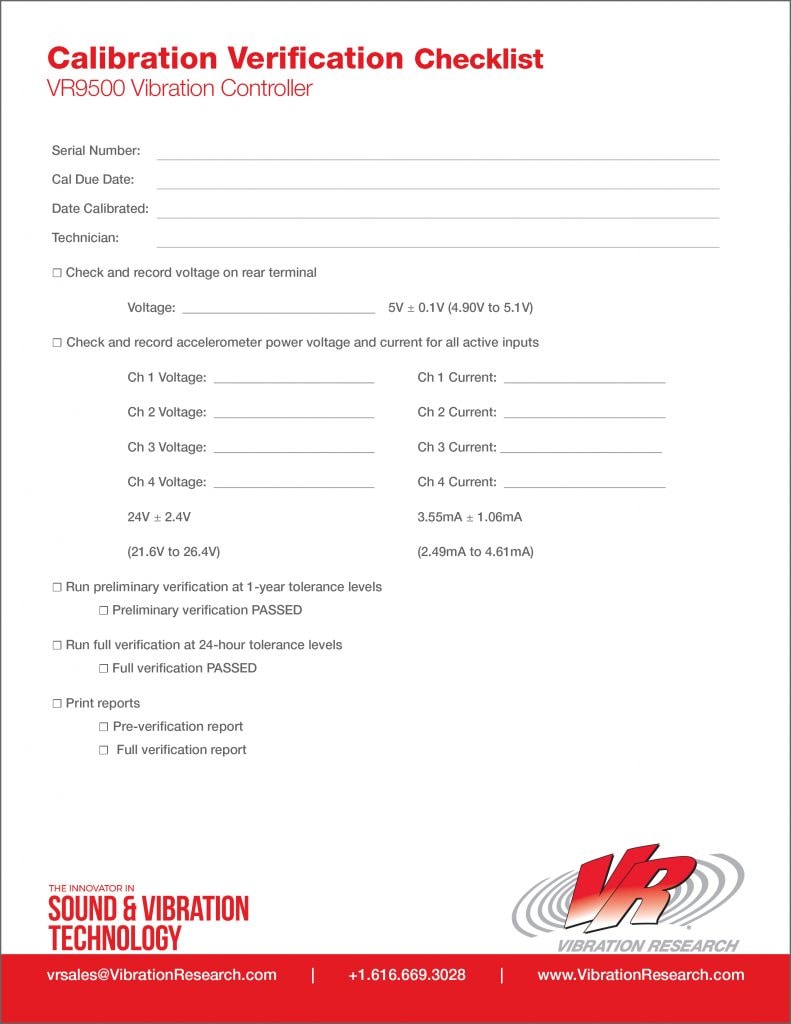 Calibration Verification Checklist VRU