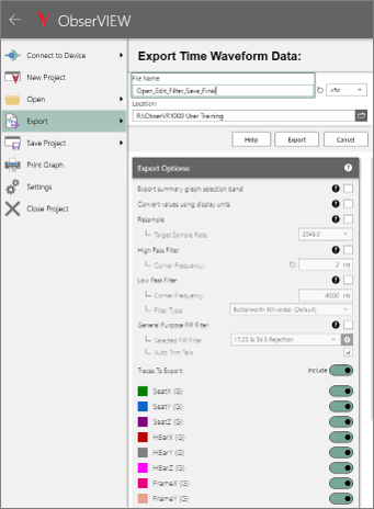 Exporting a waveform in ObserVIEW