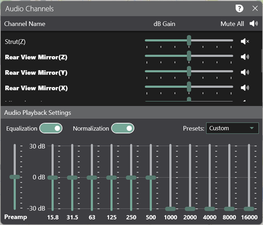 audio channels dialog in the ObserVIEW software
