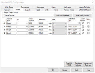 input configuration in VibrationVIEW software