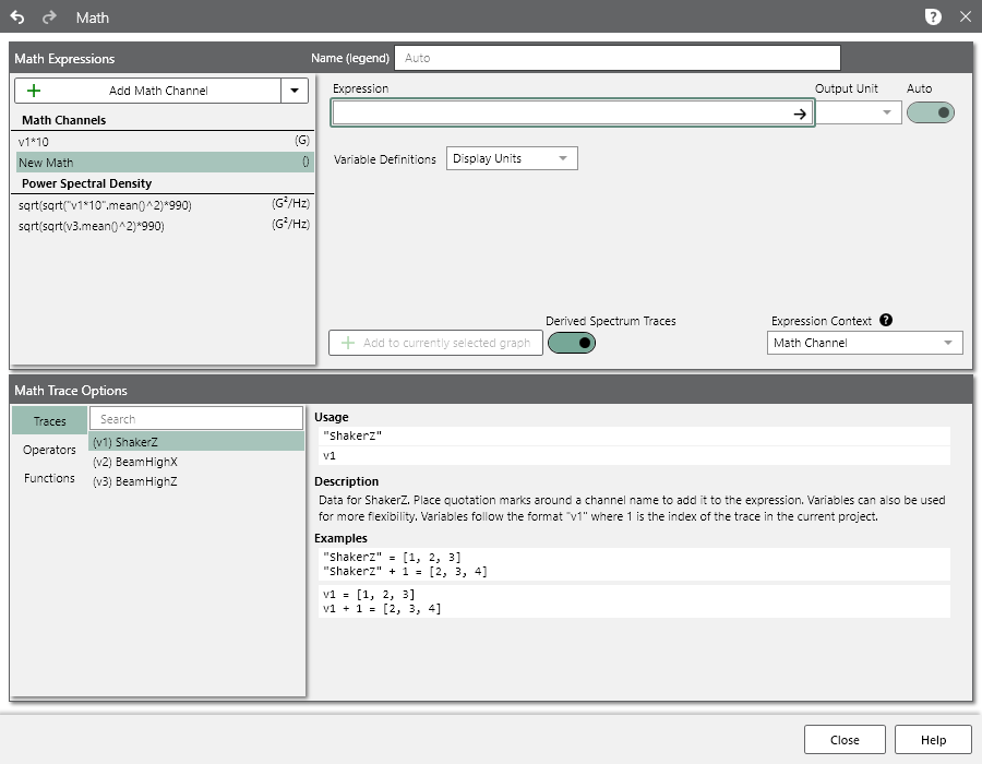 ObserVIEW Math dialog